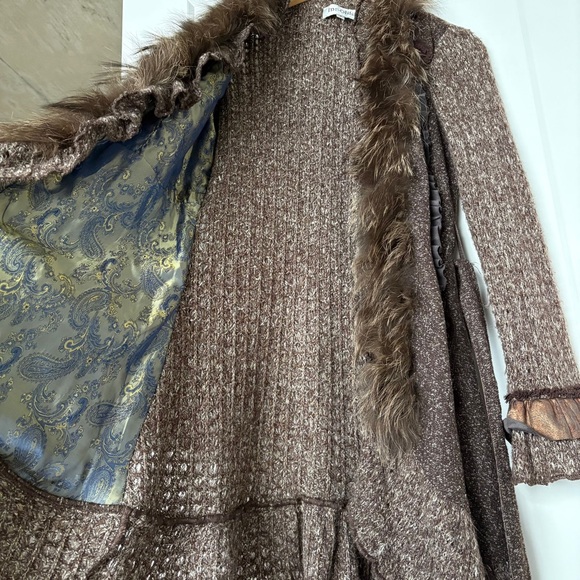 Brown Belted Knit Cardigan Sweater with Faux Fur Trim - Penny Lane Boho Y2K - Picture 5 of 15